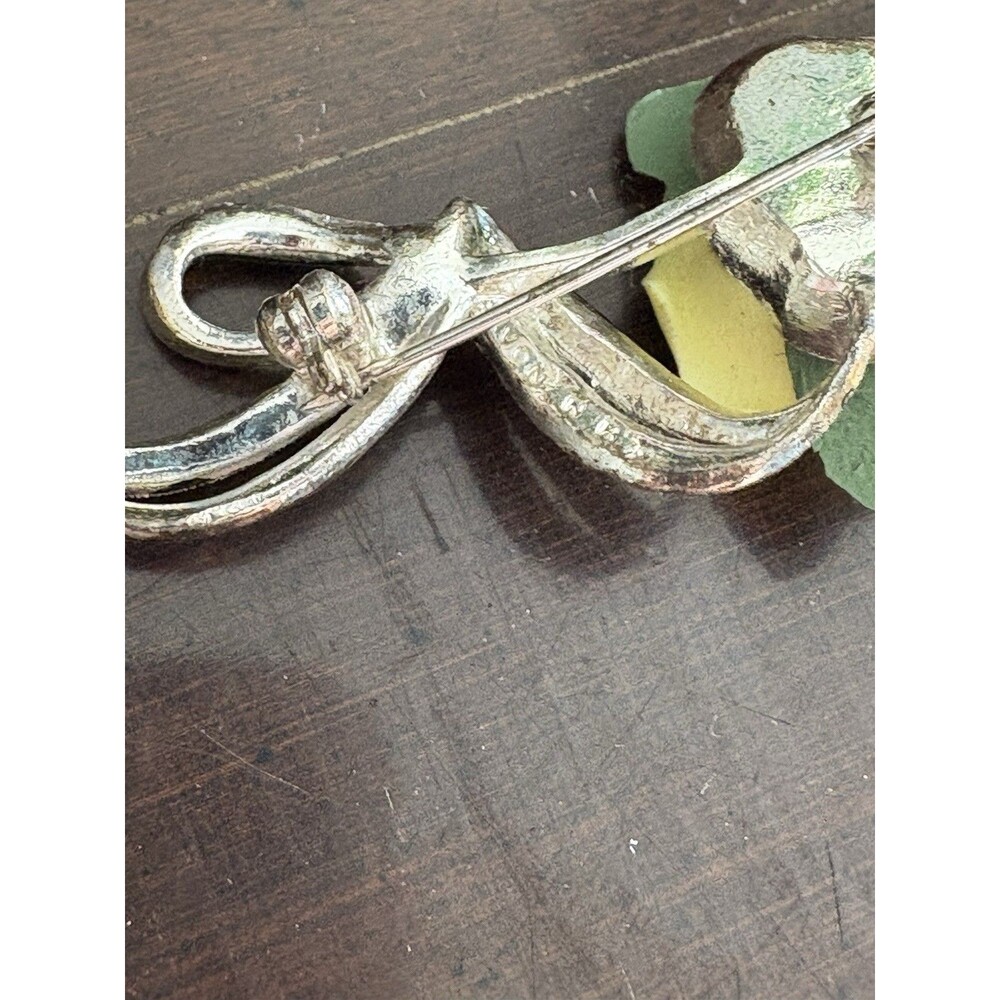 Vintage AVON Porcelain Sweet Yellow Rose Silver Tone & Rhinestone Brooch Pin - Picture 8 of 9